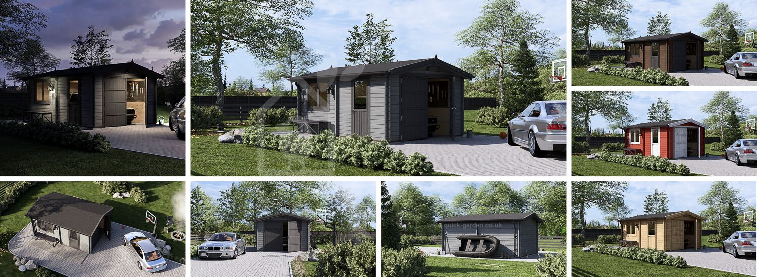 Garaż drewniany CLASSIC (44 mm), 3,6x5,4 m, 20 m² visualization 1