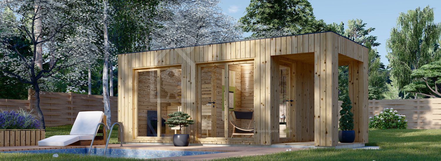 Sauna ogrodowa zewnętrzna DELLA (34 mm + elewacja), 4,6 x 2,6 m, 9,3 m², taras 3,6 m² visualization 1