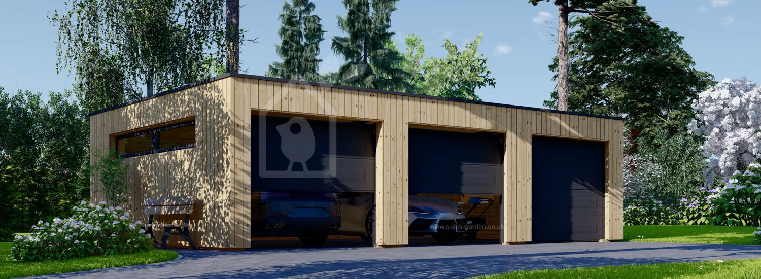 Garaż drewniany trzystanowiskowy SILVIA TRIO F (34 mm + elewacja), 9x6 m, 54 m² visualization 1