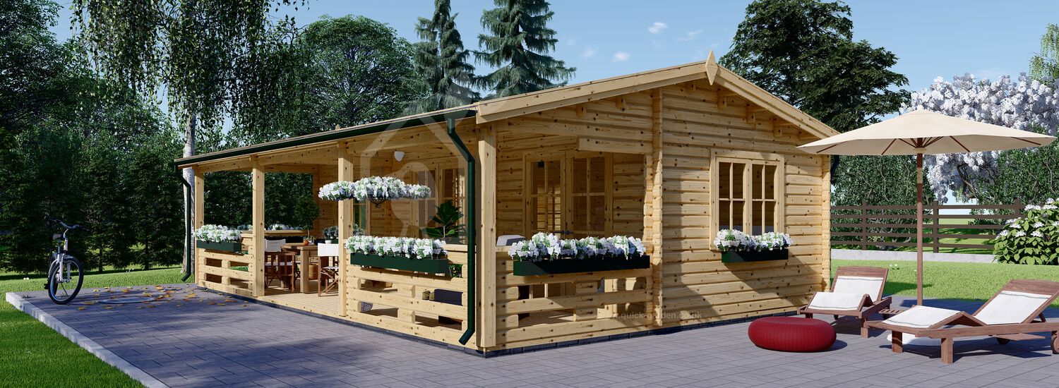 Domek letniskowy całoroczny AMELIA (44+44 mm, z izolacją PLUS), 9x6 m, 32 m² - z tarasem 20 m² visualization 1