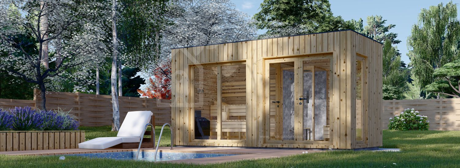 Sauna ogrodowa zewnętrzna DELLA (34 mm + elewacja), 4,6 x 2,1 m, 7,2 m² visualization 1