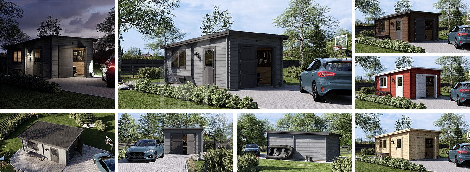 Garaż drewniany MODERN (34 mm), 4x6 m, 21 m² visualization 1