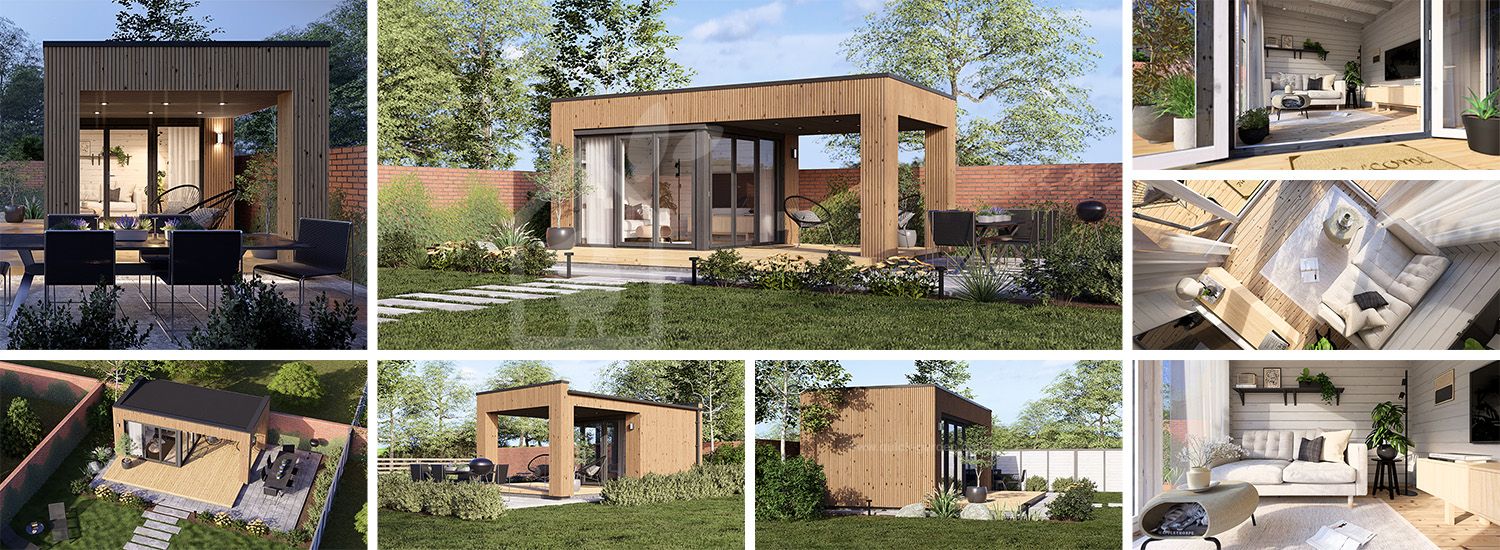 Domek ogrodowy drewniany INES z tarasem (34 mm + elewacja), 6x3 m, 18 m² visualization 1