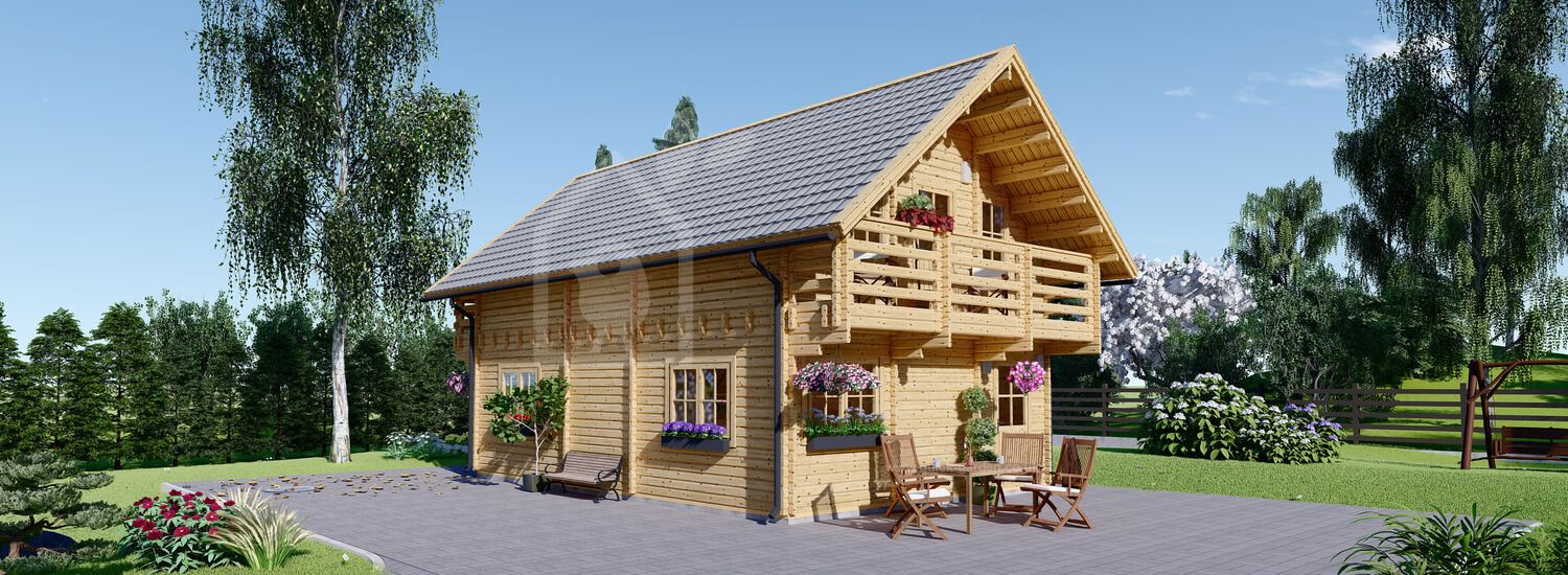 Dom drewniany letniskowy LANGON (44+44 mm), 95 m² visualization 1