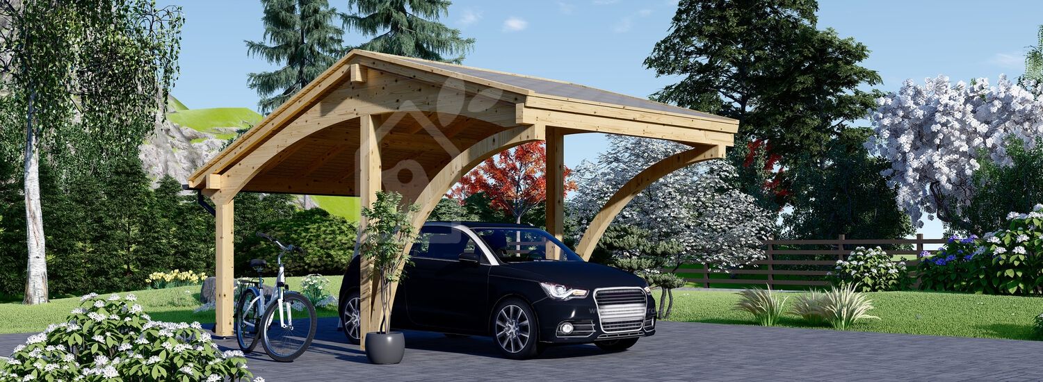 Wiata garażowa drewniana na 1 samochód CORA 3x5,9 m visualization 1