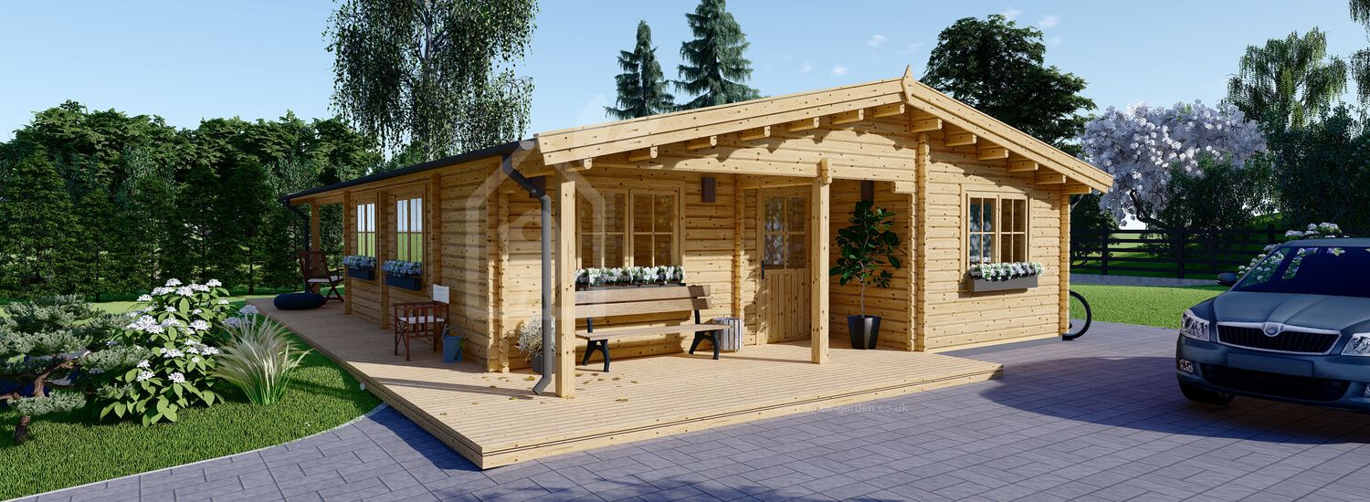 Dom drewniany letniskowy LINDA (44+44 mm), 78 m² - z tarasem 15 m² visualization 1