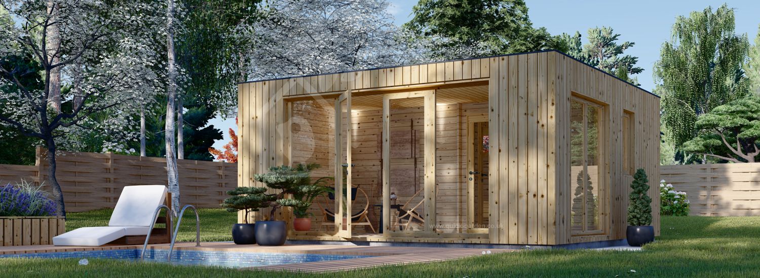 Sauna ogrodowa zewnętrzna DELLA (34 mm + elewacja), 5,1 x 5,1 m, 22 m² visualization 1