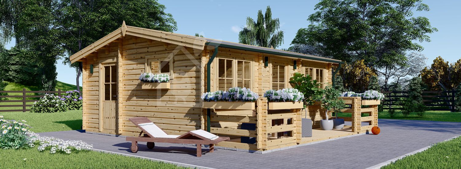 Domek letniskowy drewniany ALTURA (44 mm), 31 m² - z tarasem 8 m² visualization 1
