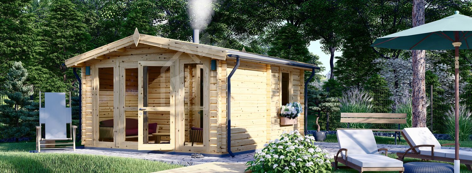 Sauna ogrodowa zewnętrzna ELDA (44 mm), 4x4 m, 16 m² (4 pomieszczenia) visualization 1