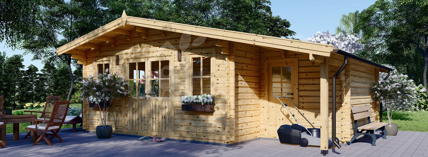 Domek ogrodowy drewniany CLARA (66 mm) z pomieszczeniem gospodarczym, 7x4 m, 28 m² visualization 1