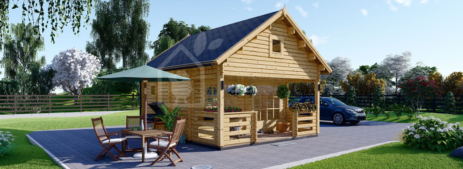 Domek letniskowy drewniany ALBI (44 mm), 5,6 x 5 m, 20 m² - z tarasem 8 m² visualization 1