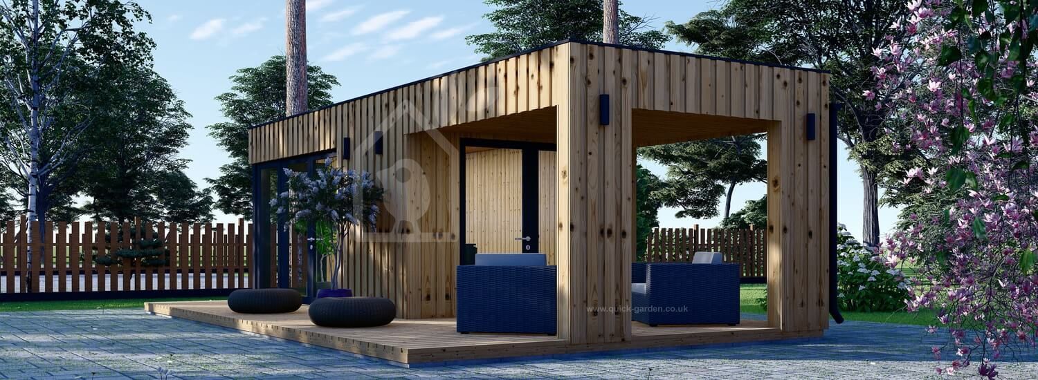Domek ogrodowy drewniany PREMIUM (paneli SIP), 5x3 m, 15 m² - z tarasem 9 m² visualization 1