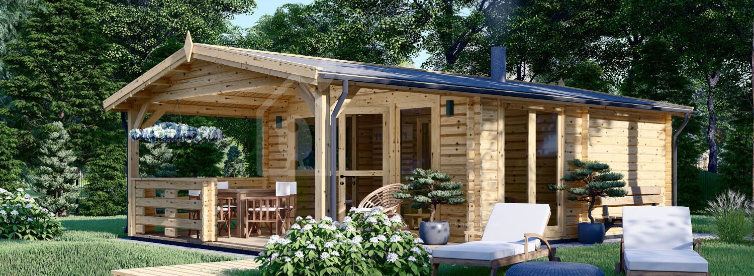 Sauna ogrodowa zewnętrzna ELDA (44 mm), 5x7.5 m, 25 m² (3 pomieszczenia), taras 12 m² visualization 1