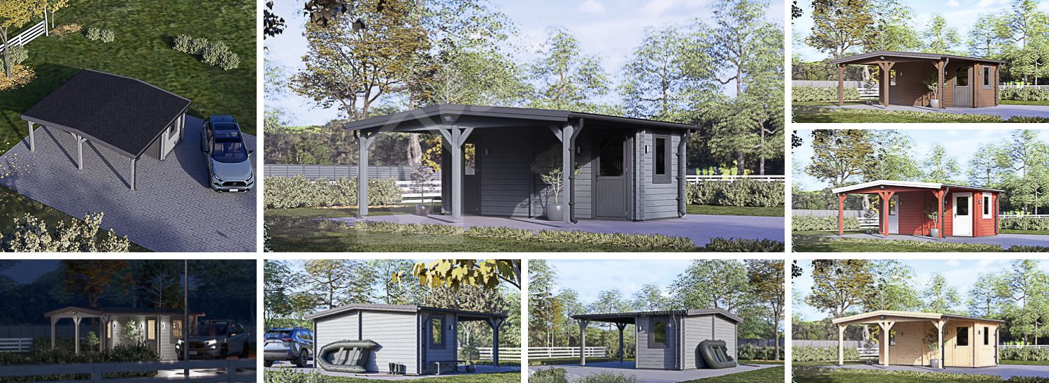 Wiata garażowa drewniana CLASSIC z pomieszczeniem gospodarczym, 5x6 m visualization 1