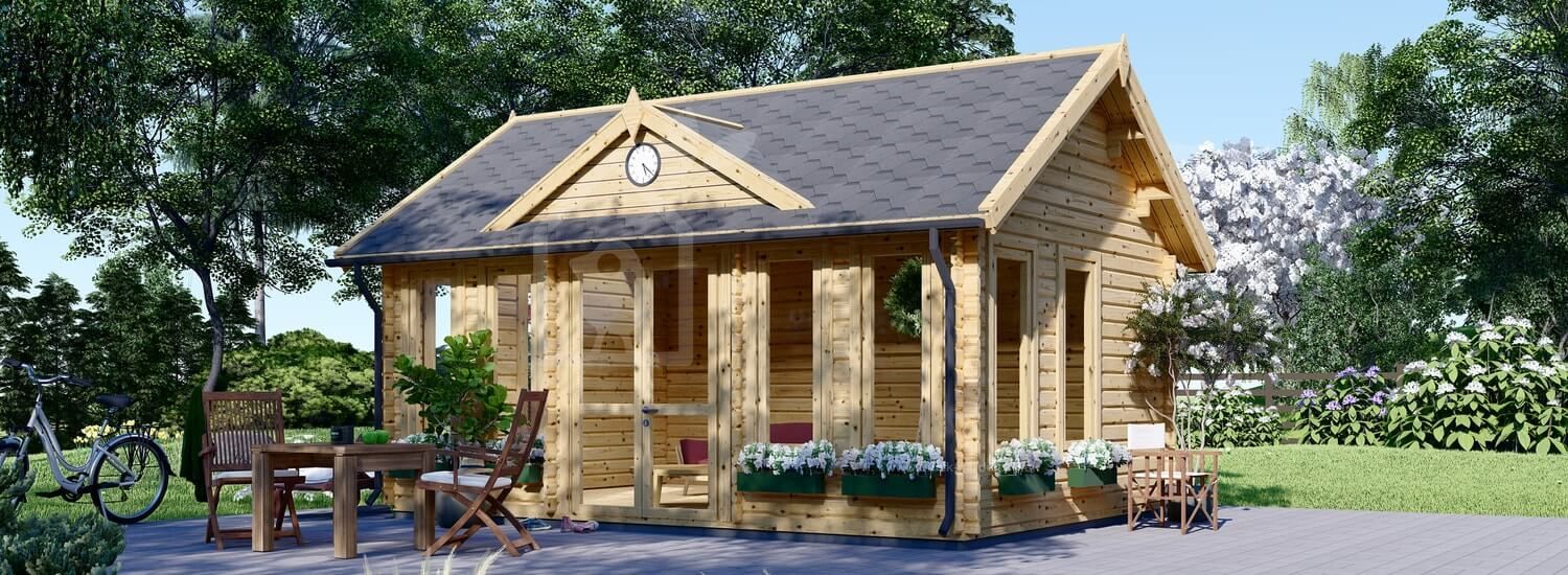 Domek ogrodowy drewniany CLOCKHOUSE (34+34 mm, z izolacją), 5,5 x 4 m, 22 m² visualization 1