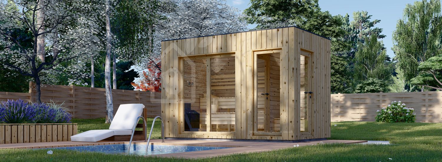 Sauna ogrodowa zewnętrzna DELLA (34 mm + elewacja), 3,6 x 2,1 m, 5,5 m² visualization 1