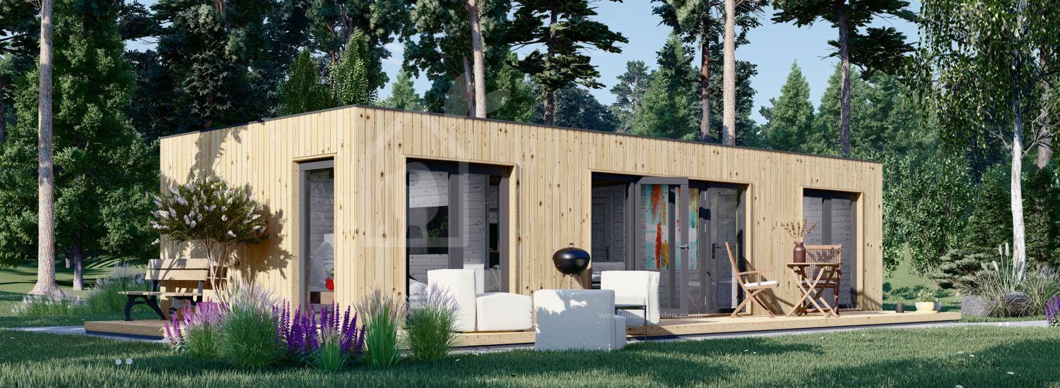 Dom drewniany letniskowy PREMIUM (34 mm + elewacja), 10,5 x 4,5 m, 47 m² visualization 1